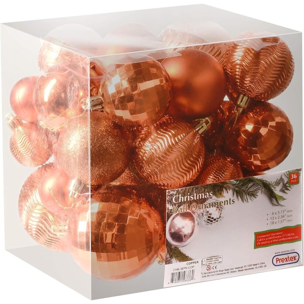 Christmas Tree Ornaments - Copper Orange Christmas Ball Ornaments Set for Christ
